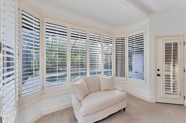 sitting room with carpet and baseboards