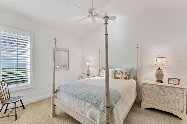 carpeted bedroom featuring a ceiling fan and baseboards