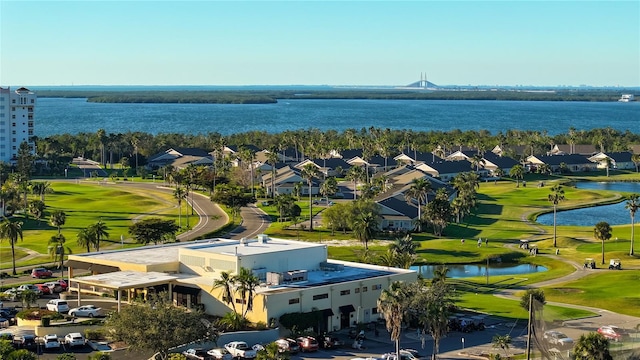 birds eye view of property with a residential view and a water view