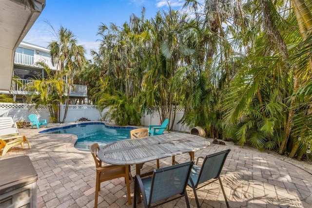 view of swimming pool featuring a patio