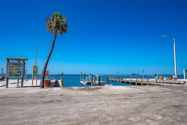 dock area with a water view