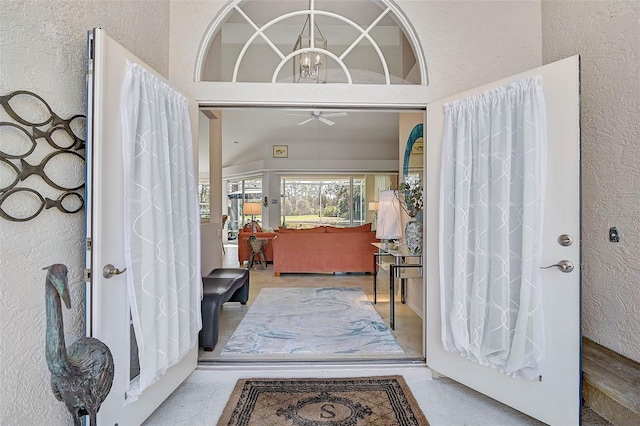 foyer with a towering ceiling