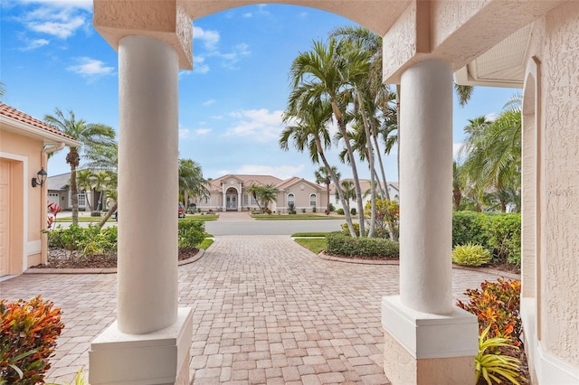 view of patio featuring a residential view and covered porch