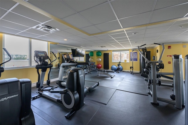 gym with a drop ceiling