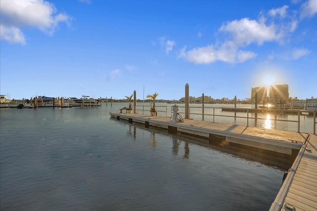 view of dock with a water view