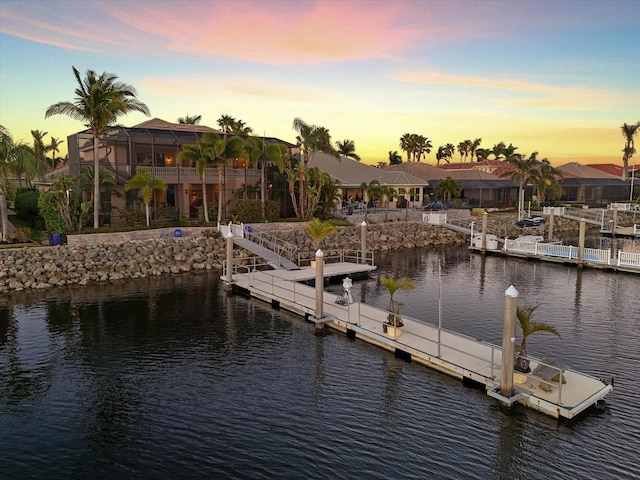 dock area featuring a water view