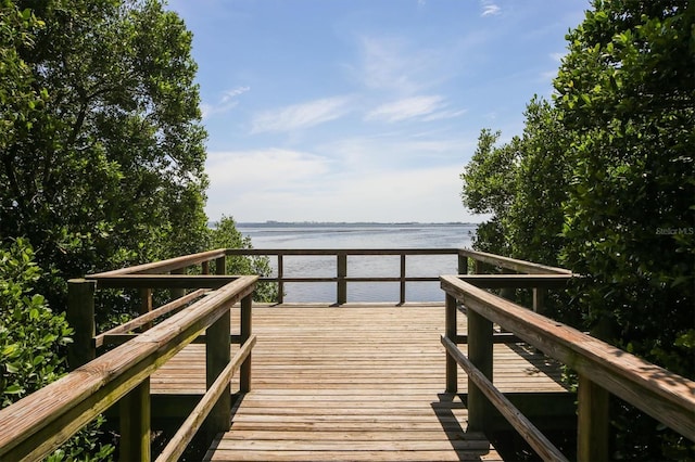 view of dock with a water view