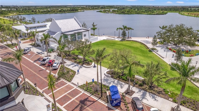 bird's eye view featuring a water view