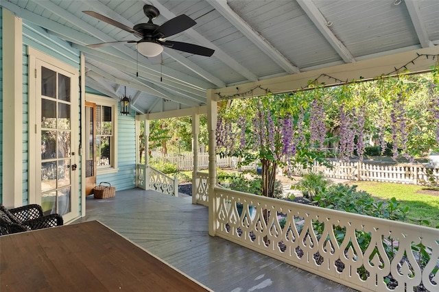 wooden terrace with ceiling fan