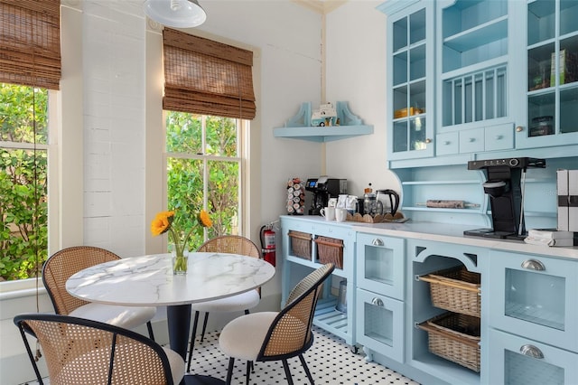 kitchen with blue cabinetry