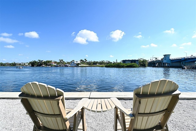 view of dock with a water view