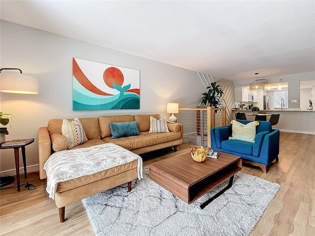 living room with light wood-type flooring