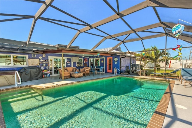1413 SE 36th St, Cape Coral, FL 33904 - pool with a patio, a lanai, a ceiling fan, and an outdoor hangout area