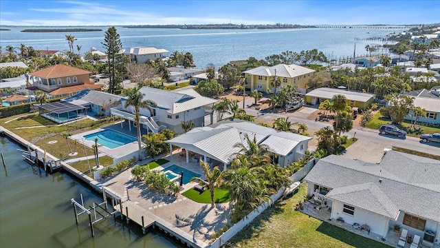 aerial view with a water view