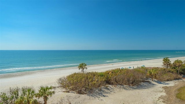 property view of water featuring a beach view