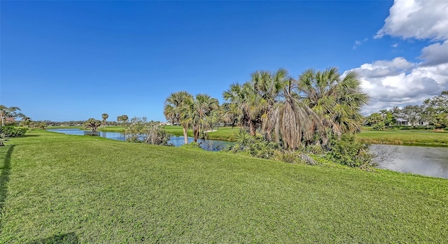 view of yard with a water view