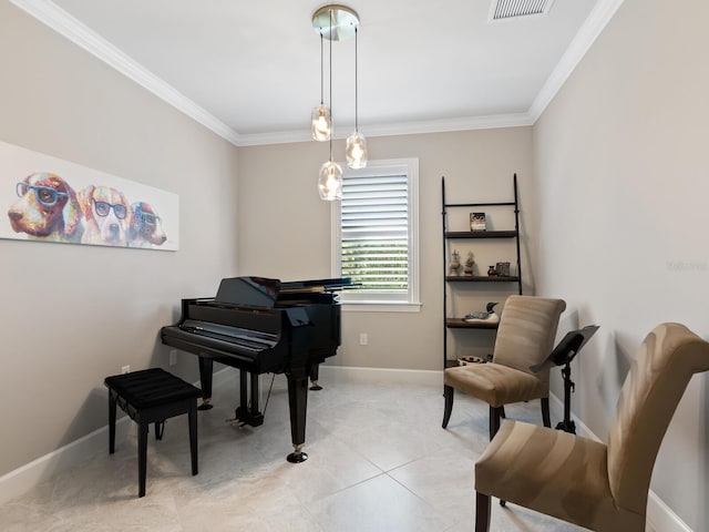 misc room featuring crown molding and light tile patterned floors