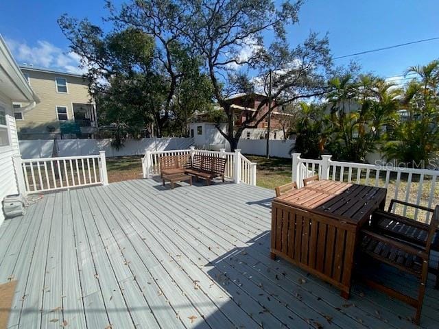 wooden deck featuring a fenced backyard