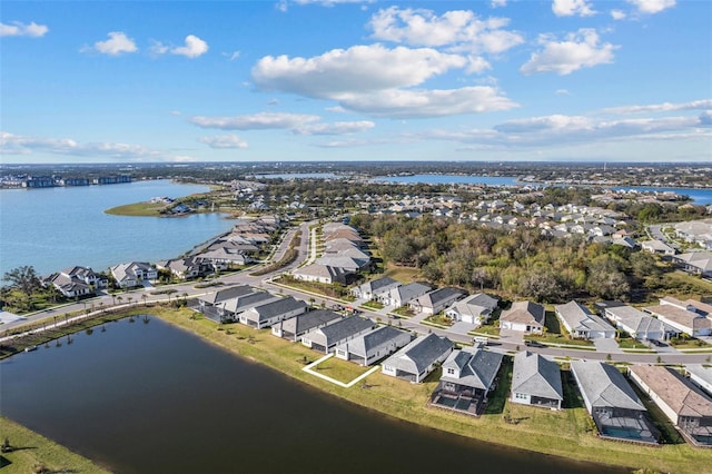 aerial view with a water view