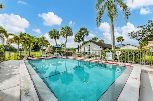 view of swimming pool with a patio area