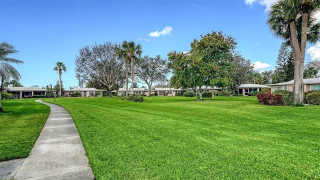 exterior space featuring a lawn and a residential view