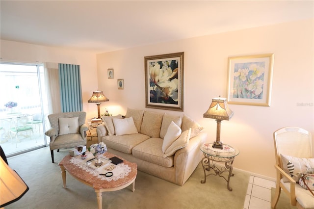 living room with light tile patterned flooring