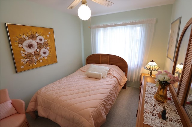 bedroom with carpet floors and ceiling fan