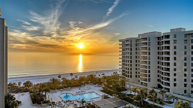 view of water feature featuring a beach view