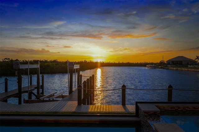 view of dock featuring a water view