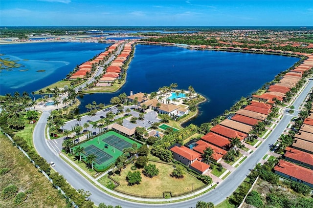 aerial view with a water view