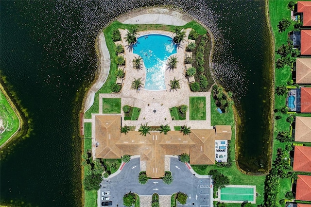 aerial view with a water view