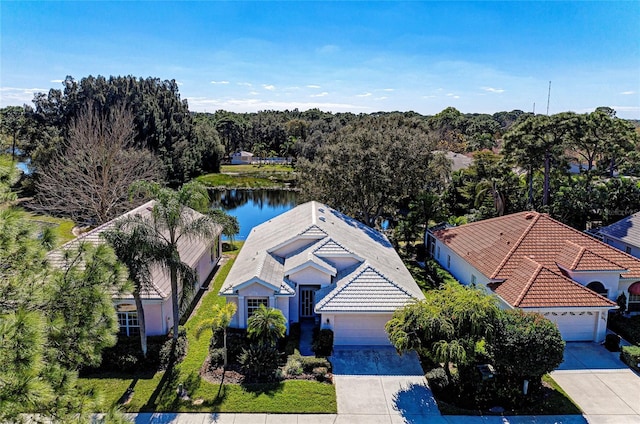 bird's eye view featuring a water view