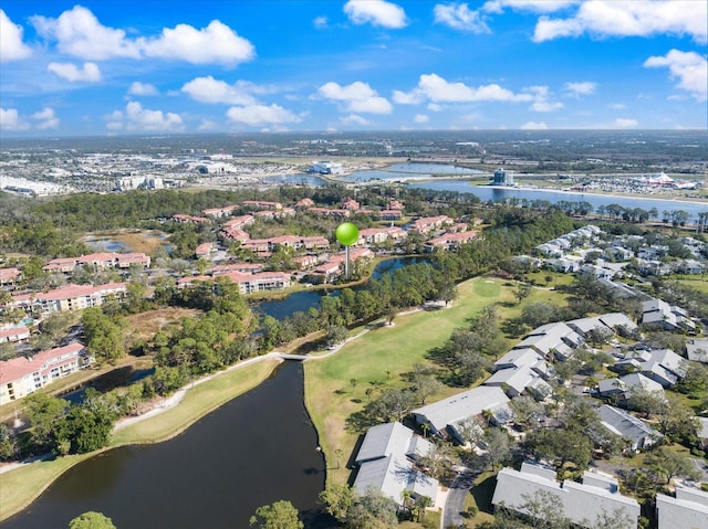 aerial view with a water view