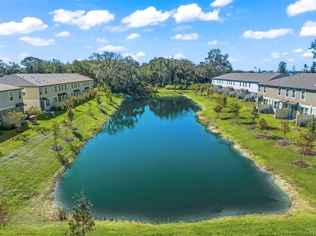 aerial view featuring a water view