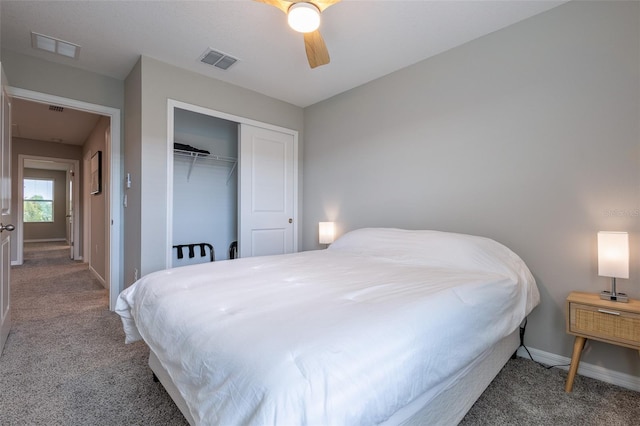 17136 Blowfish Dr, Nokomis, FL 34275 - carpeted bedroom featuring a closet and ceiling fan