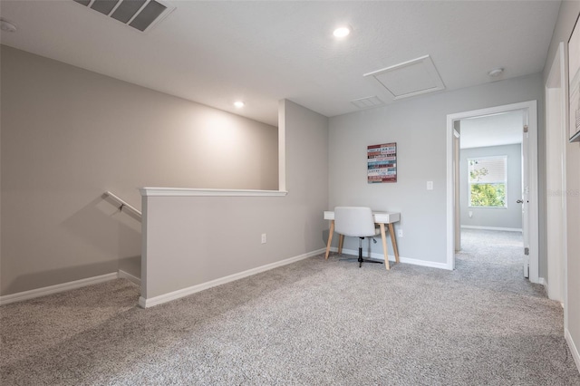 17136 Blowfish Dr, Nokomis, FL 34275 - carpeted home office featuring recessed lighting and attic access
