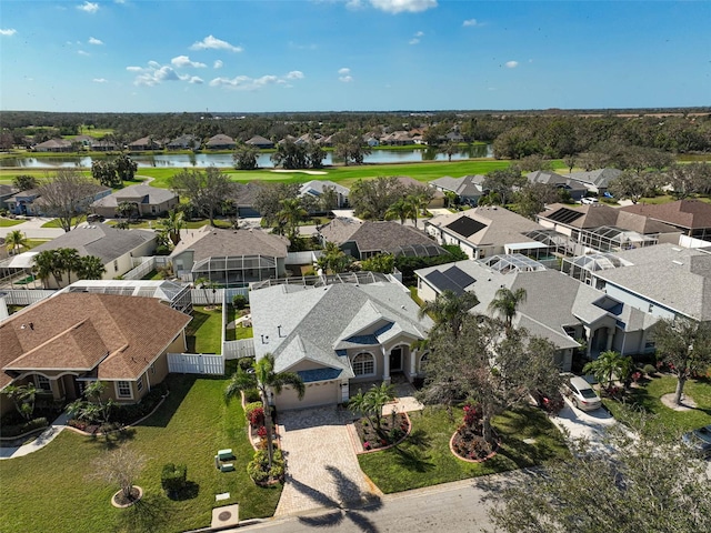 aerial view with a water view