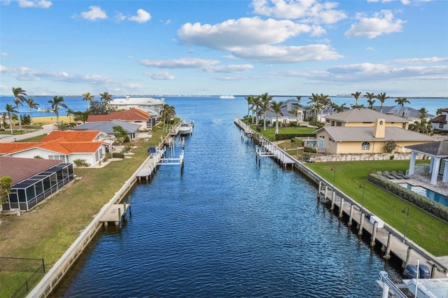 property view of water featuring a boat dock