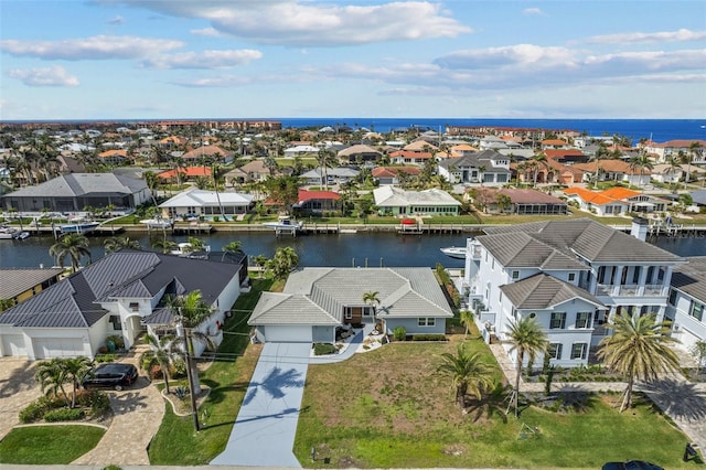 bird's eye view featuring a water view