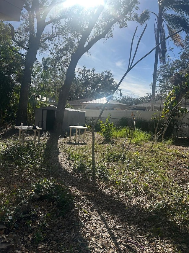 view of yard with a shed