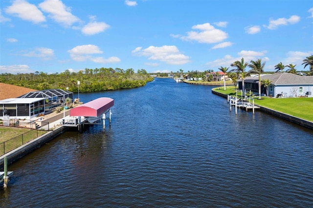 view of dock with a water view