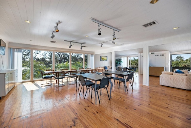 dining area featuring a wealth of natural light and light wood-type flooring