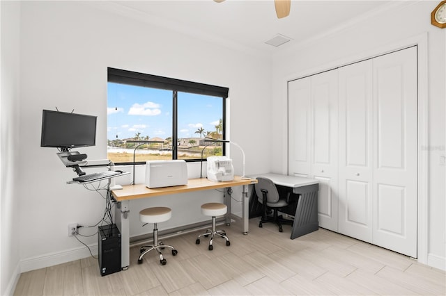 home office with ceiling fan