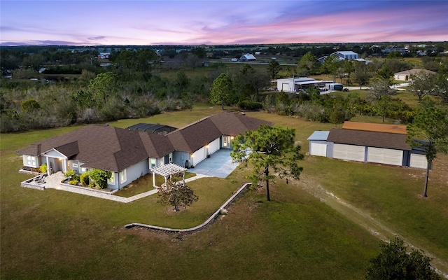 view of aerial view at dusk