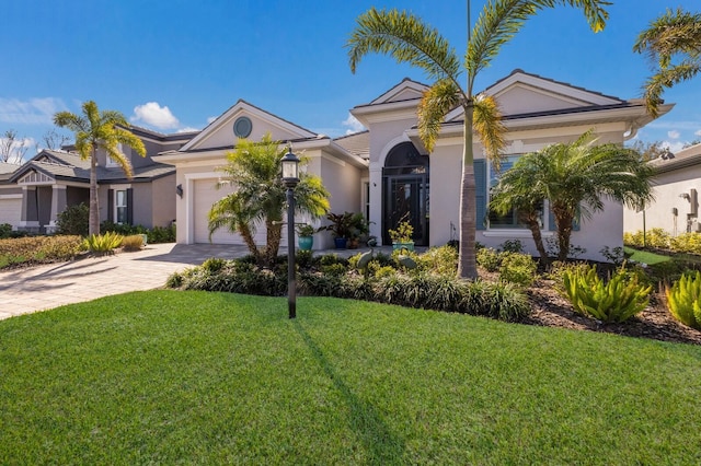 view of front of home with a garage and a front yard