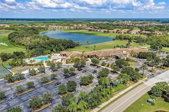 aerial view featuring a water view