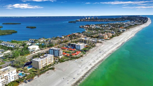 aerial view with a beach view and a water view