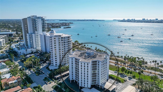 aerial view with a water view