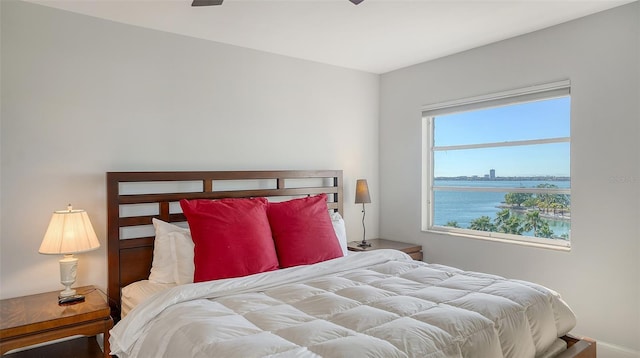 bedroom with a water view