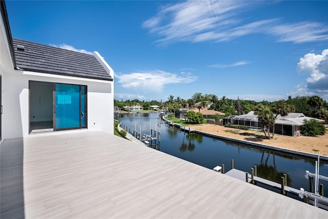 view of dock with a water view